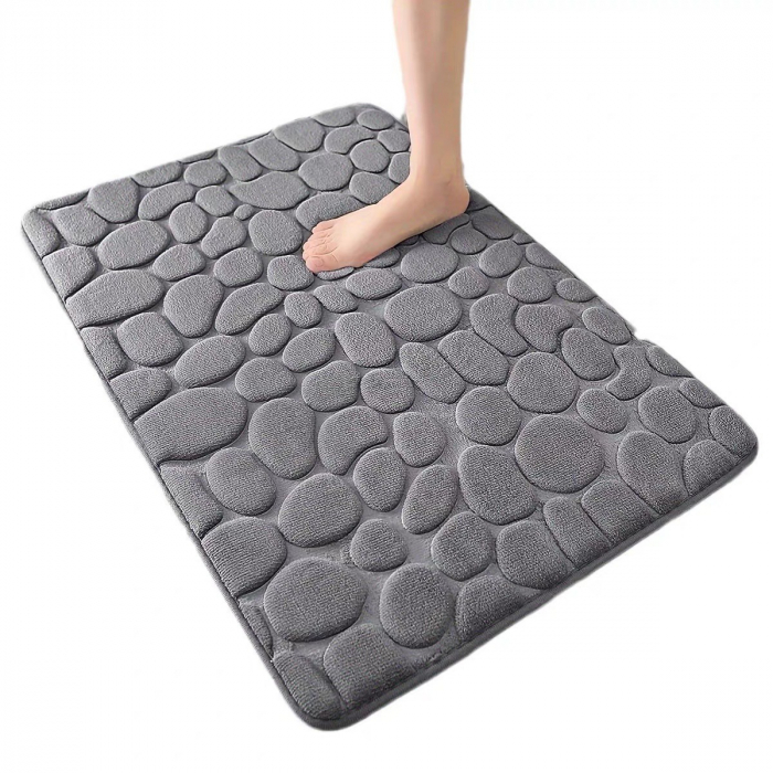 Covoras pentru Baie Antiderapant, Flippy, Uscare Rapida, Model 3D Piatra, 40x60 cm, Gri [6]