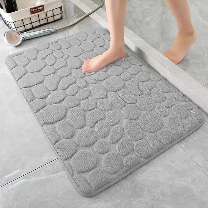 Covoras pentru Baie Antiderapant, Flippy, Uscare Rapida, Model 3D Piatra, 40x60 cm, Gri [2]