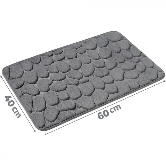 Covoras pentru Baie Antiderapant, Flippy, Uscare Rapida, Model 3D Piatra, 40x60 cm, Gri [4]