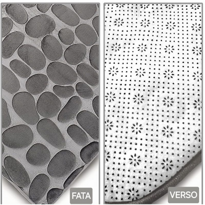 Covoras pentru Baie Antiderapant, Flippy, Uscare Rapida, Model 3D Piatra, 40x60 cm, Gri [7]