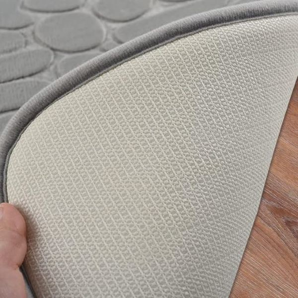 Covoras pentru Baie Antiderapant, Flippy, Uscare Rapida, Model 3D Piatra, 40x60 cm, Gri [3]