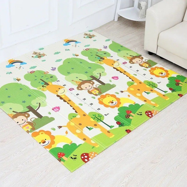 Covoras pentru Copii, Flippy, cu 2 Fete, Model Oras/Safari, din XPE+PE, Impermeabil, Antiderapant, Protectie Termica, +3 Luni, Pliabil, 180 x 200 x 1 cm, Multicolor [2]