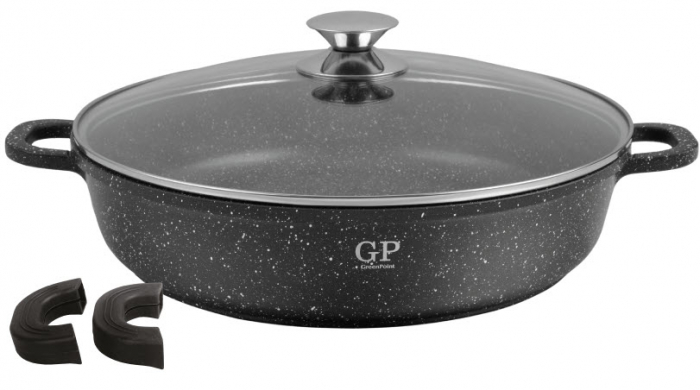 Cratita joasa cu capac GP-2886, acoperire din marmura, manere detasabile din silicon, 26cm [1]