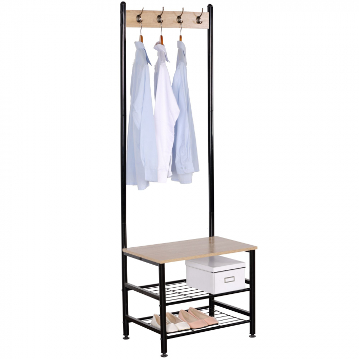 Cuier si suport pantofi Skalo, negru, 60x40x175 cm, [4]