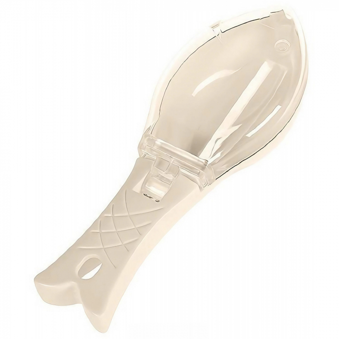 Curatator Manual Solzi de Peste, Flippy, Forma Peste , Recipient cu Capcac pentru Solzi, Plastic, Roz pal, 16x6 cm [1]