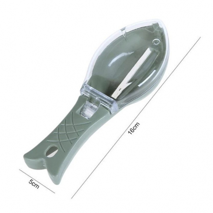 Curatator Manual Solzi de Peste, Flippy, Forma Peste , Recipient cu Capcac pentru Solzi, Plastic, Verde deschis, 16x6 cm [4]