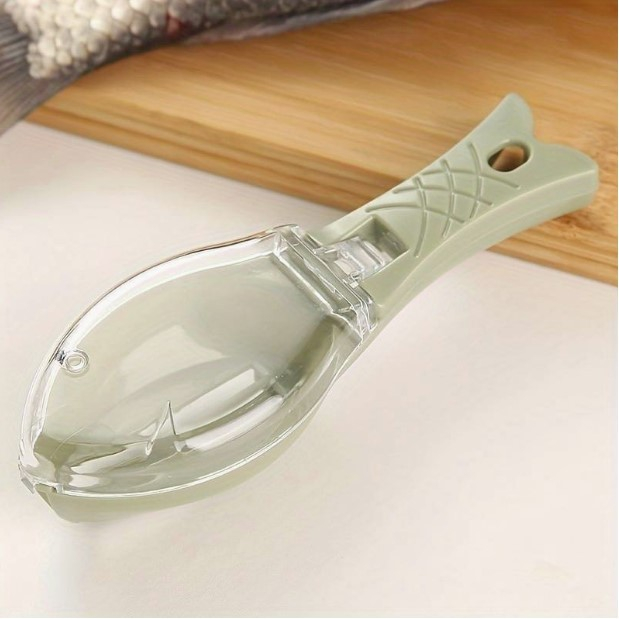 Curatator Manual Solzi de Peste, Flippy, Forma Peste , Recipient cu Capcac pentru Solzi, Plastic, Verde deschis, 16x6 cm [3]