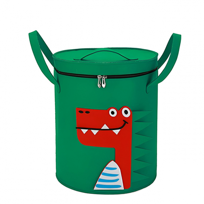 Cutie de Depozitare 2In1, Flippy, Impermeabila, Covor pentru Jucarii si Lego 150cm, Capacitate Mare, cu Manere, cu Sfori, Inaltime 40cm, Model Crocodil, Verde [1]
