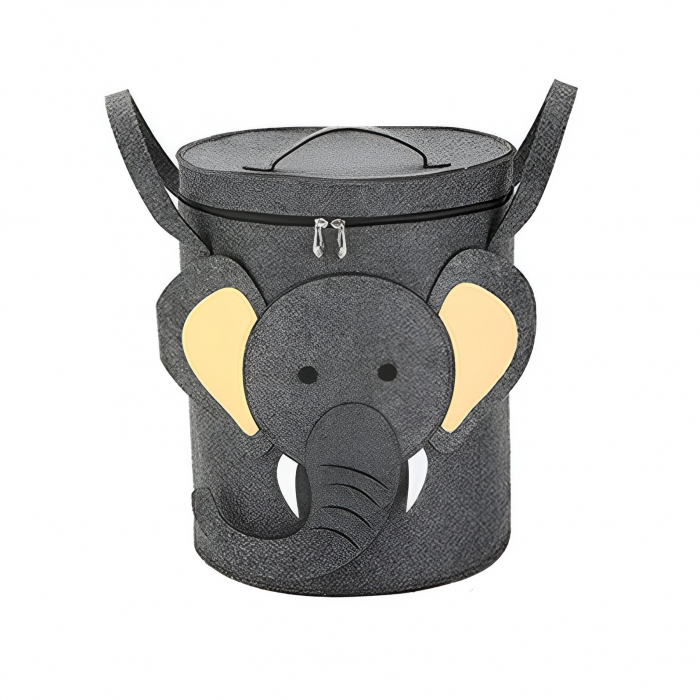 Cutie de Depozitare 2In1, Flippy, Impermeabila, Covor pentru Jucarii si Lego 150cm, Capacitate Mare, cu Manere, cu Sfori, Inaltime 40cm, Model Elefan, Gri [1]