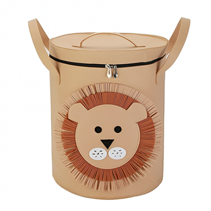 Cutie de Depozitare 2In1, Flippy, Impermeabila, Covor pentru Jucarii si Lego 150cm, Capacitate Mare, cu Manere, cu Sfori, Inaltime 40cm, Model Leu, Maro [1]