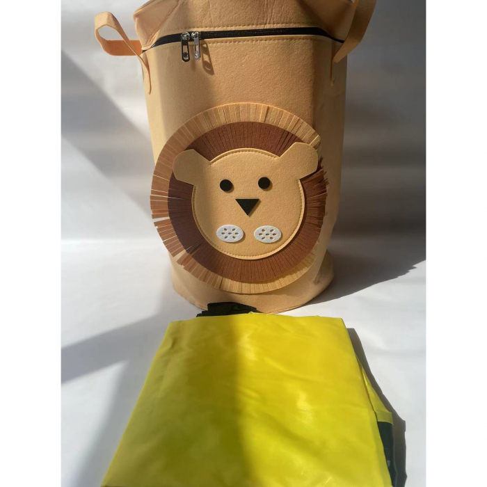 Cutie de Depozitare 2In1, Flippy, Impermeabila, Covor pentru Jucarii si Lego 150cm, Capacitate Mare, cu Manere, cu Sfori, Inaltime 40cm, Model Leu, Maro [2]