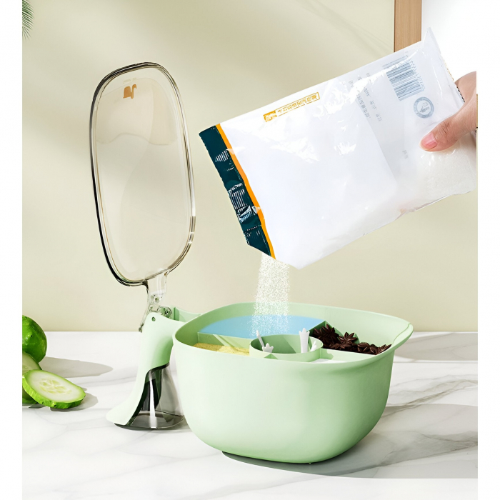 Cutie de Depozitare a Condimentelor, Flippy, de Uz Casnic, cu Maner Stabil, cu Capac, 4 Compartimente Principale, 21 x 14 x 10 cm, Verde [2]