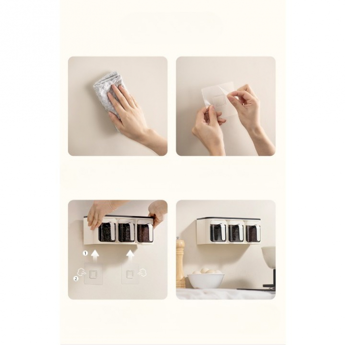 Cutie de Depozitare a Condimentelor, Flippy, de Uz Casnic, Montare pe Perete, 3 Compartimente, 25.8 x 13.6 x 10.5cm, Alb-Negru [12]