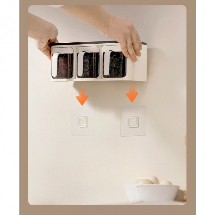 Cutie de Depozitare a Condimentelor, Flippy, de Uz Casnic, Montare pe Perete, 3 Compartimente, 25.8 x 13.6 x 10.5cm, Alb-Negru [7]