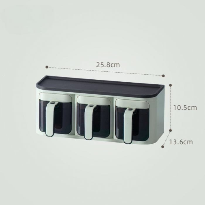 Cutie de Depozitare a Condimentelor, Flippy, de Uz Casnic, Montare pe Perete, 3 Compartimente, 25.8 x 13.6 x 10.5cm, Verde-Negru [2]