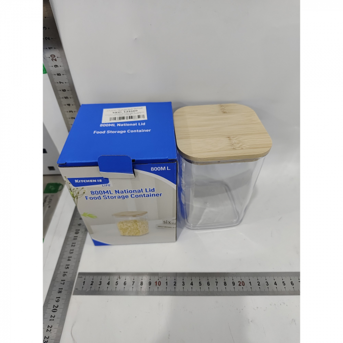 Cutie de Depozitare Alimente, Flippy, Cutie de tip Container, Cutie pentru Cereale, din Plastic, Capac din Bambuc, 10 x 10 x 14 cm, Volum 0.8 L, Transparent [5]