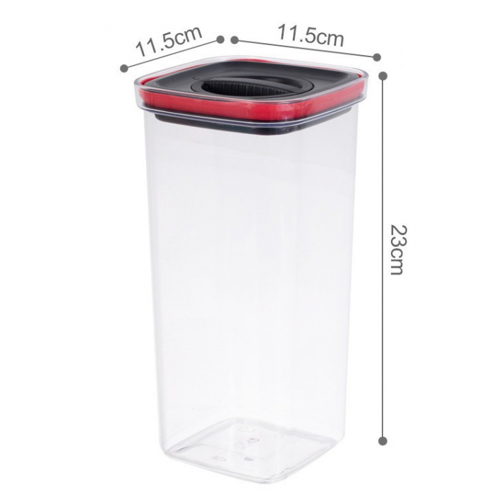 Cutie de Depozitare Alimente, Flippy, Cutie de tip Container, Recipient pentru Cereale in Bucatarie, 11.5 x 11.5 x 23 cm, volum 2000 ml, Transparenta cu Capac Negru [2]