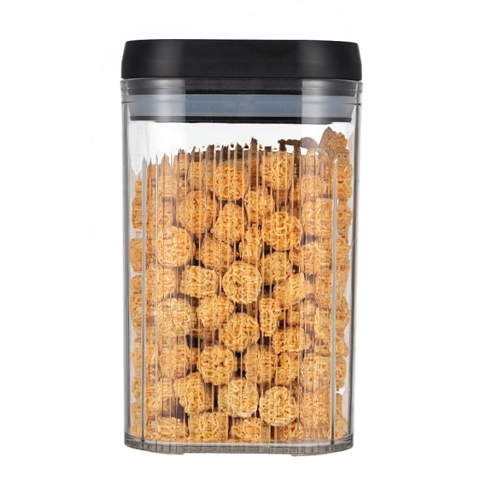 Cutie de Depozitare Alimente, Flippy, tip Container, 2L, Recipiente pentru Cereale in Bucatarie, Transparente cu Capac Negru [1]