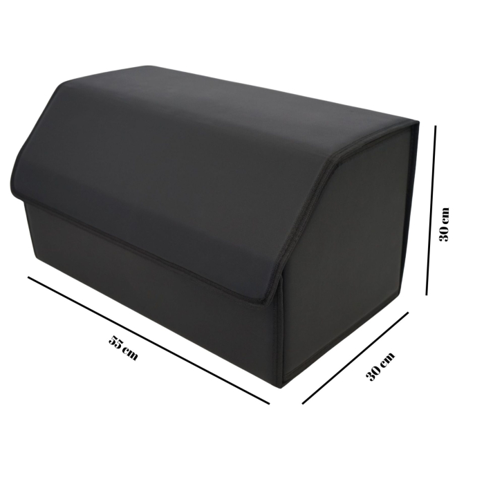 Cutie de Depozitare Auto, Flippy, Geanta Multifunctionala din Piele Ecologica, Organizator Premium Portbagaj, 2 Compartimente Depozitare, Pliabil si Rezistent la Uzura, Negru, 55 x 30 x 30cm [3]