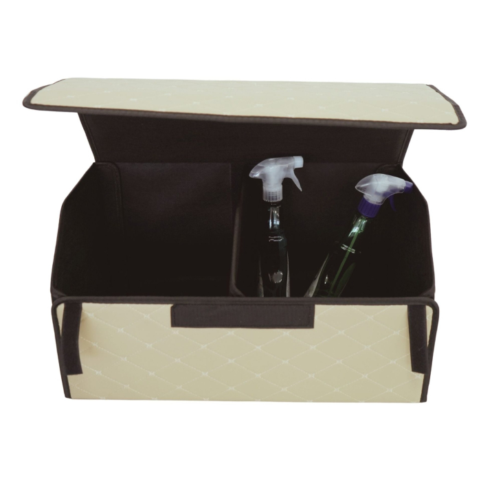 Cutie de Depozitare Auto, Flippy, Organizator Premium Portbagaj, 2 Compartimente Depozitare, Geanta Multifunctionala din Piele Ecologica, Pliabil si Rezistent la Uzura, Bej Deschis, 55 x 30 x 30cm [4]