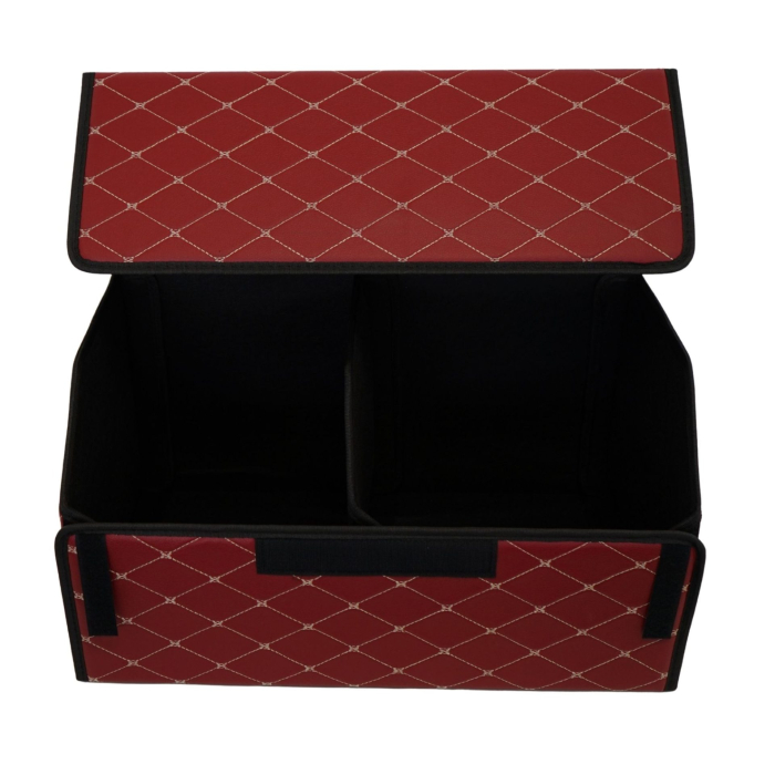 Cutie de Depozitare Auto, Flippy, Organizator Premium Portbagaj, Geanta Multifunctionala din Piele Ecologica, 2 Compartimente Depozitare, Rezistent la Uzura si Pliabil, Bordo, 55 x 30 x 30cm [5]