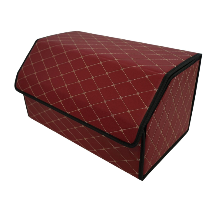 Cutie de Depozitare Auto, Flippy, Organizator Premium Portbagaj, Geanta Multifunctionala din Piele Ecologica, 2 Compartimente Depozitare, Rezistent la Uzura si Pliabil, Bordo, 55 x 30 x 30cm [2]