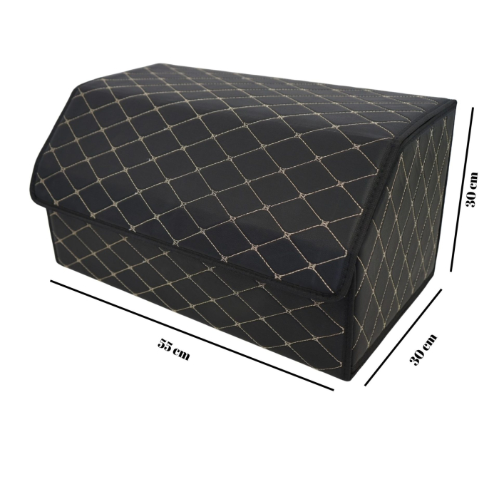 Cutie de Depozitare Auto, Flippy, Organizator Premium Portbagaj, Geanta Multifunctionala, Piele Ecologica, Pliabil si Rezistent la Uzura, 2 Compartimente Depozitare, Pliabil si Rezistent la Uzura, Neg [3]