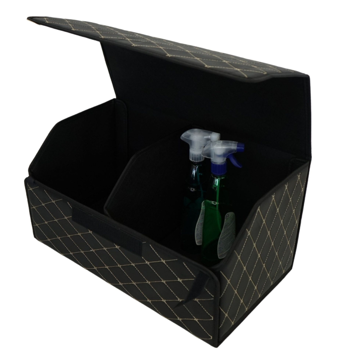 Cutie de Depozitare Auto, Flippy, Organizator Premium Portbagaj, Geanta Multifunctionala, Piele Ecologica, Pliabil si Rezistent la Uzura, 2 Compartimente Depozitare, Pliabil si Rezistent la Uzura, Neg [5]