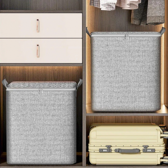 Cutie de Depozitare cu Fermoar, Flippy, Pliabila, Maner Ranforsat, Fermoar Rezistent, pentru Haine, Paturi, Plapumi, Perne, Lenjerii de Pat, Jucarii, 61x50x71 cm, 210 Litri, Gri [6]