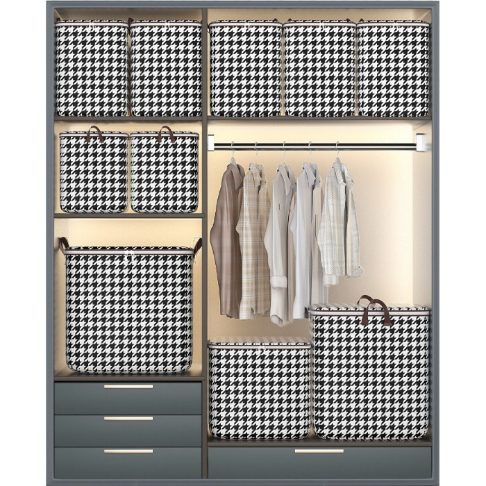 Lichidare Cutie de Depozitare cu Fermoar, Flippy, Pliabila, Maner Ranforsat, Fermoar Rezistent, pentru Haine, Paturi, Plapumi, Perne, Lenjerii de Pat, Jucarii, 80 Litri, in Carouri, Alb-Negru [2]