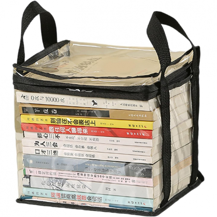 Cutie de Depozitare, Flippy, din PVC + Textil, Rezistenta la Apa, Geanta pentru Carti, 23x17x28 cm, Transparent-Negru [1]