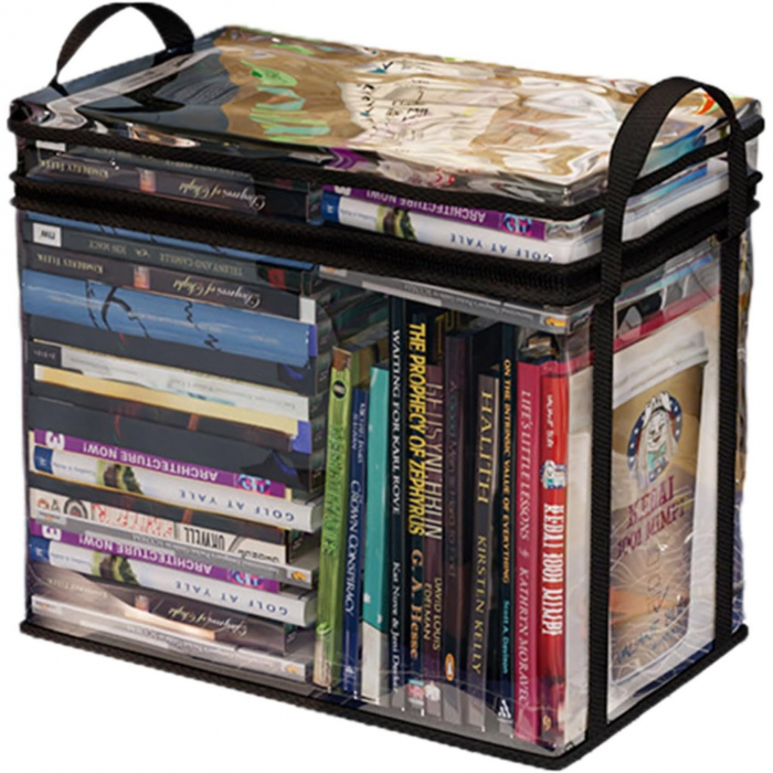 Cutie de Depozitare, Flippy, din PVC + Textil, Rezistenta la Apa, Geanta pentru Carti, 38x24x32 cm, Transparent-Negru [1]