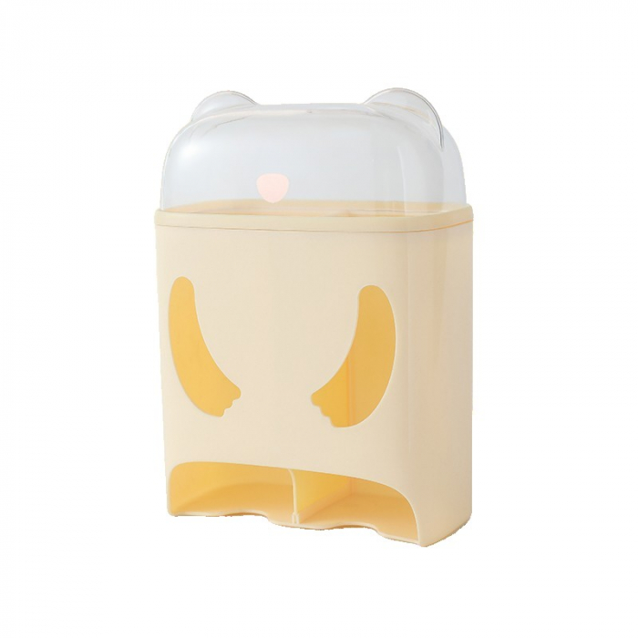 Cutie de Depozitare, Flippy, Montare Perete, Adeziv, Fara Perfoare, din ABS, Model Urs, 18 x 11 x 25 cm, Crem [1]