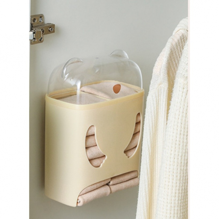 Cutie de Depozitare, Flippy, Montare Perete, Adeziv, Fara Perfoare, din ABS, Model Urs, 18 x 11 x 25 cm, Crem [4]