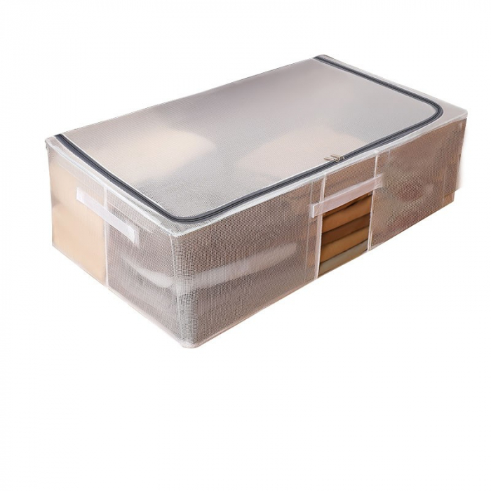 Cutie de Depozitare, Flippy, pentru Haine, Incaltaminte, din Plasa PVC Impermeabila si Manere Laterale, Pliabila, Fermoar Bidirectional, 80 x 47 x 24 cm, Transparenta [1]