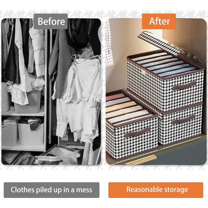 Cutie De Depozitare, Flippy, Pentru Haine, Lenjerie, Sosete Si Sutiene, Material Textil, 6 Compartimente, 44x30x20 cm, Culoare Alb-Negru [7]