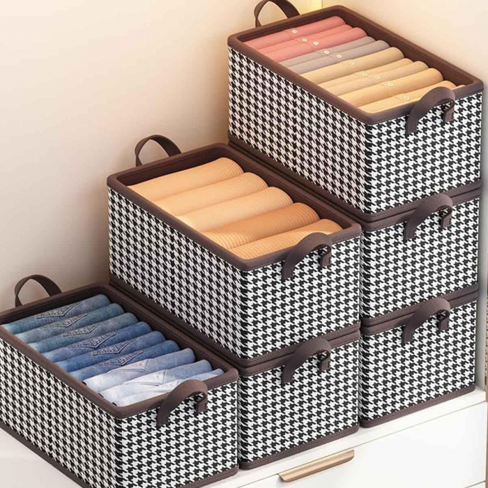 Cutie De Depozitare, Flippy, Pentru Haine, Lenjerie, Sosete Si Sutiene, Material Textil, 9 Compartimente, 44x30x20 cm, Culoare Alb-Negru [8]