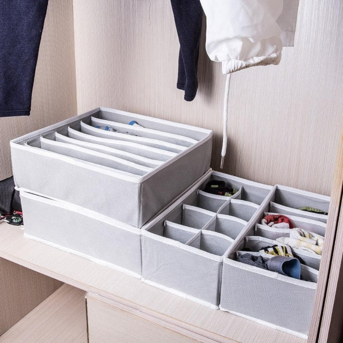Cutie De Depozitare, Flippy, Pentru Lenjerie, Sosete Si Sutiene, Material Textil, 7 Compartimente, 32 x 32 x 10 cm, Culoare Gri [4]