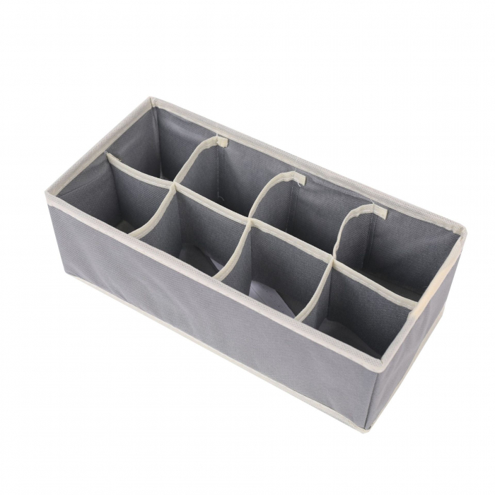 Cutie De Depozitare, Flippy, Pentru Lenjerie, Sosete Si Sutiene, Material Textil, 8 Compartimente, 32 x 16 x 10 cm, Culoare Gri [1]