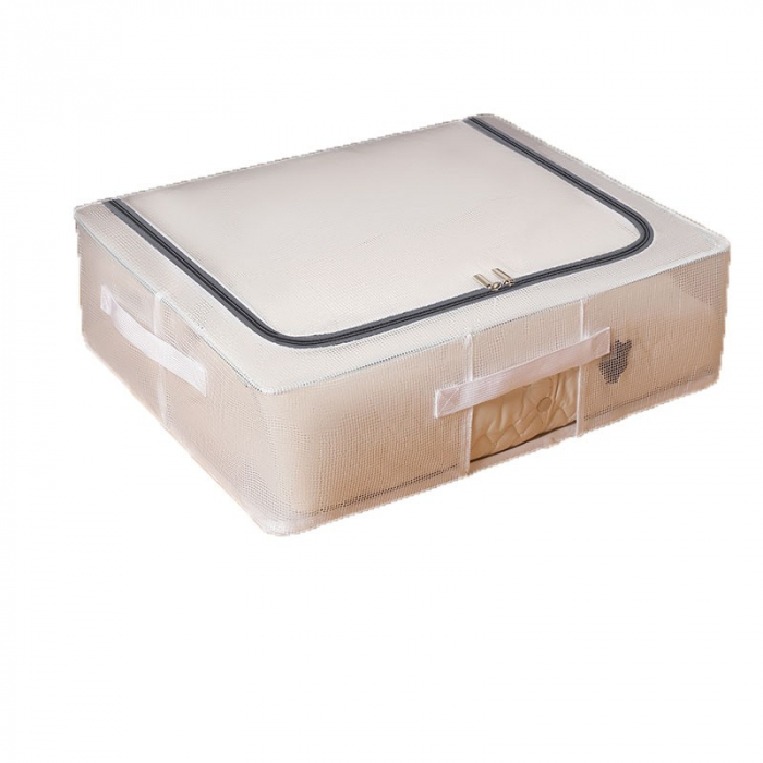 Cutie de Depozitare, Flippy, pentru Pantofi Haine, din Plasa PVC Impermeabila si Manere Laterale, Pliabila, Fermoar Bidirectional, 50 x 40 x 15 cm, Transparenta [1]