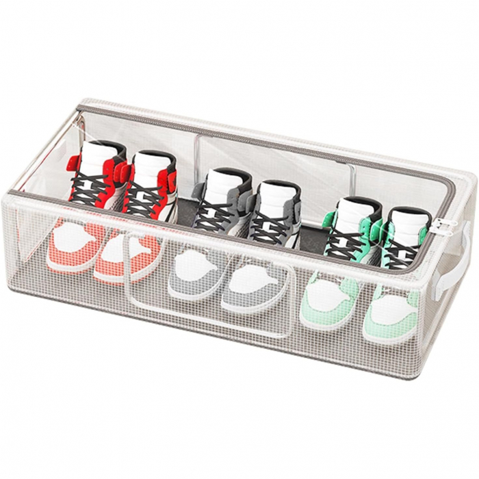 Cutie de Depozitare pentru Pantofi, Flippy, 40x30x15 cm, din Plasa PVC Impermeabila si Cadru de Otel, Pliabila, Fermoar Bidirectional, Transparenta [1]