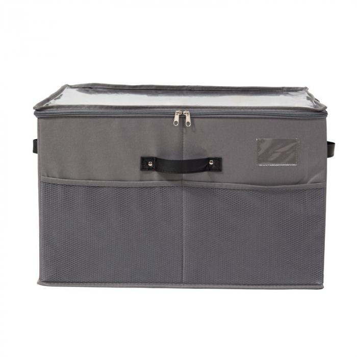 Cutie de Depozitare pentru Pantofi, Flippy, 53x42x33 cm, cu Capac Transparent si Fermoar, din Panza Oxford, Pliabila, Gri [7]