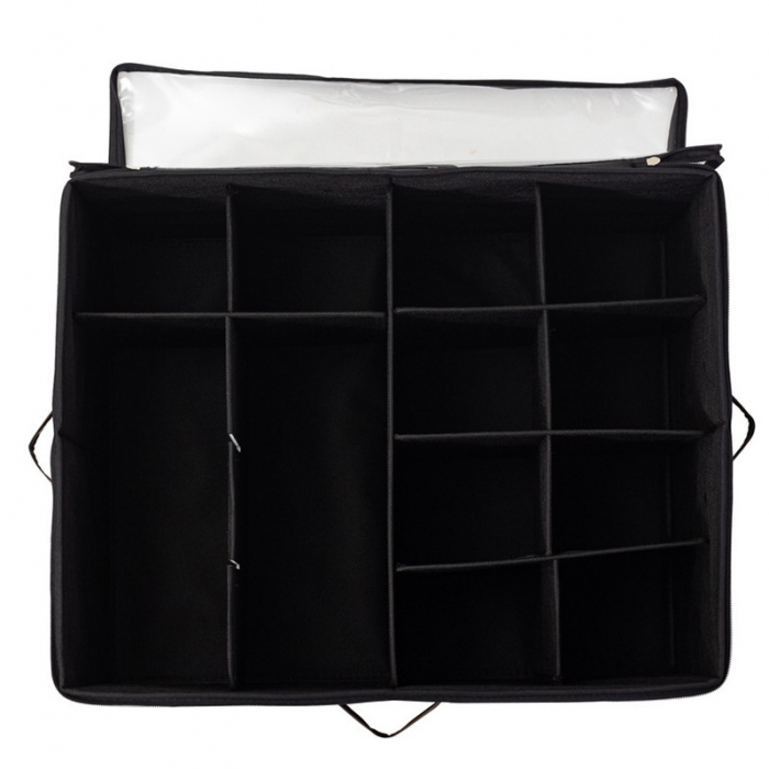 Cutie de Depozitare pentru Pantofi, Flippy, 53x42x33 cm, cu Capac Transparent si Fermoar, din Panza Oxford, Pliabila, Negru [4]