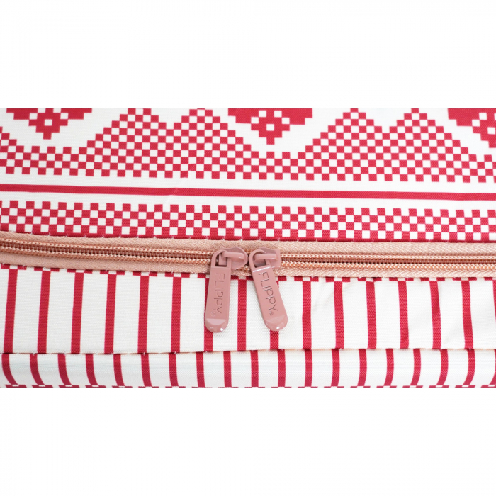 Cutie de Depozitare Pliabila, Flippy,100 L din Bumbac si In, 60X42X40 cm, Fereastra Frontala, 2 Usi de Acces cu Fermoar Bidirectional, Cadru Metalic, Suport Baza Stabil din Plastic, Motiv Traditional  [3]
