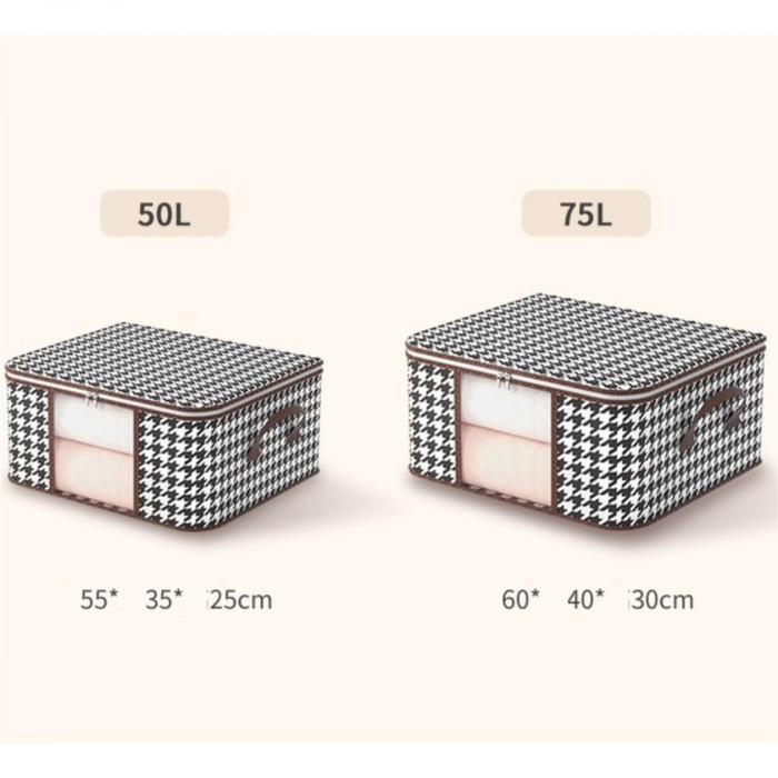 Lichidare Cutie de Depozitare Pliabila, Flippy, 60x40x30 cm, 75 L, Fereastra Frontala, cu Fermoar Bidirectional, Suport Baza Stabil, Imprimeu in Carouri, Alb/Negru [4]