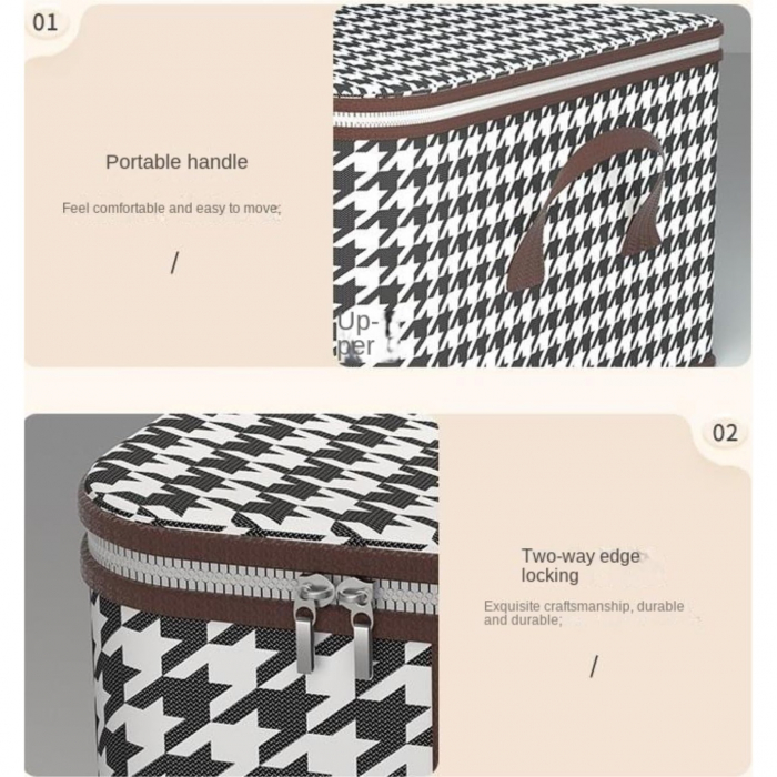 Lichidare Cutie de Depozitare Pliabila, Flippy, 60x40x30 cm, 75 L, Fereastra Frontala, cu Fermoar Bidirectional, Suport Baza Stabil, Imprimeu in Carouri, Alb/Negru [2]