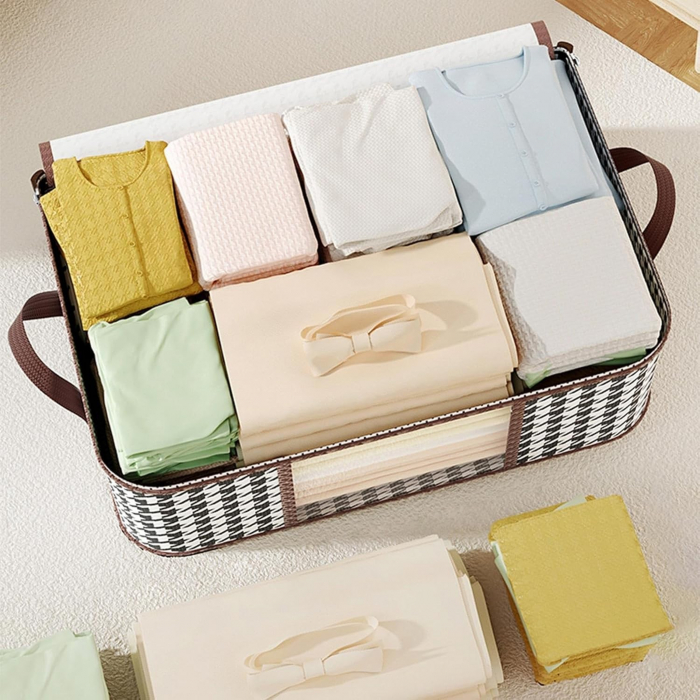 *LICHIDARE STOC* Cutie de Depozitare Pliabila, Flippy, 60x40x30 cm, 75 L, Fereastra Frontala, cu Fermoar Bidirectional, Suport Baza Stabil, Imprimeu in Carouri, Alb/Negru [6]