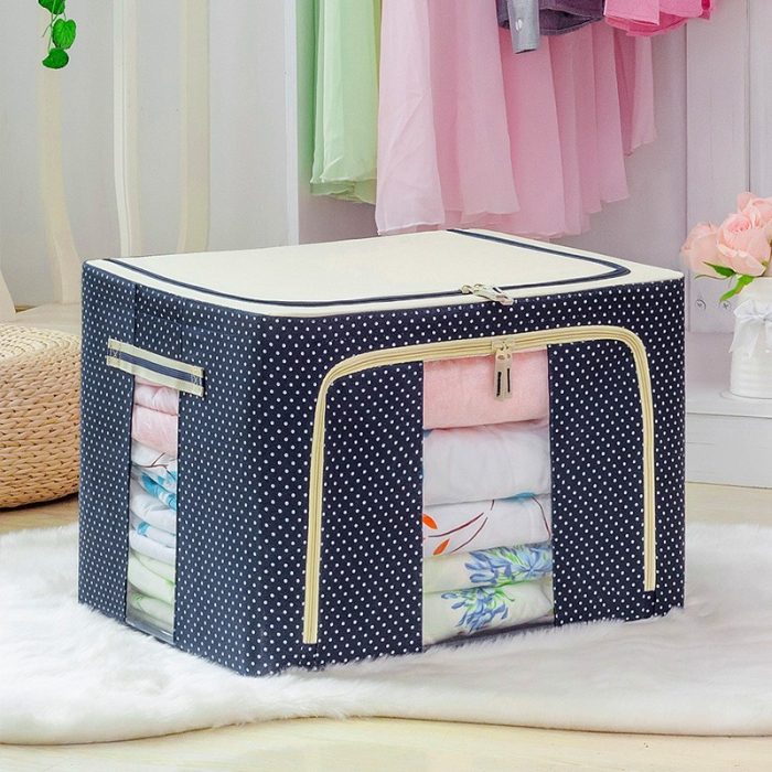 Cutie de Depozitare Pliabila, Flippy, 66 L, din Panza Oxford, 50x40x33 cm, 2 Ferestre, Frontala si Laterala, 2 Usi de Acces cu Fermoar Bidirectional, Cadru Metalic, Suport Baza Stabil din Plastic, Imp [1]