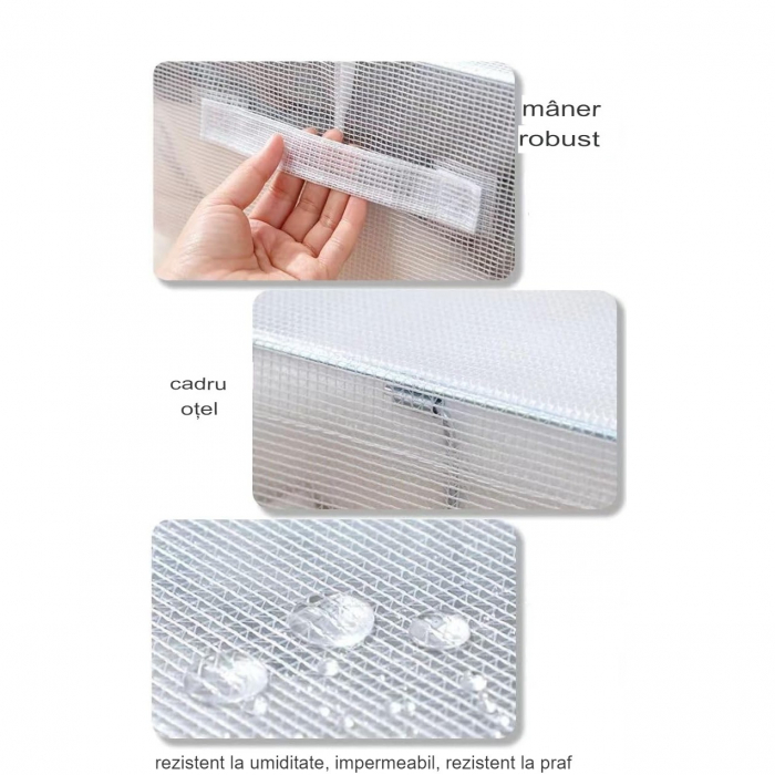 Cutie de Depozitare Pliabila, Flippy, Cu Fereastra si Fermoar Dublu Rosu, 66 L, Textil, 50x40x33 cm, Cadru Metalic, Impermeabila, Transparent [2]