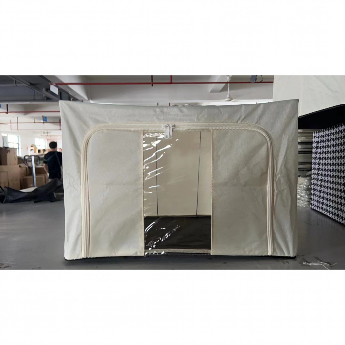 Cutie de depozitare pliabil, Flippy, Cadru Metalic, cu fermoar, 100 L, material textil, 60x42x40 cm, suport de baza din plastic stabil, Bej [1]